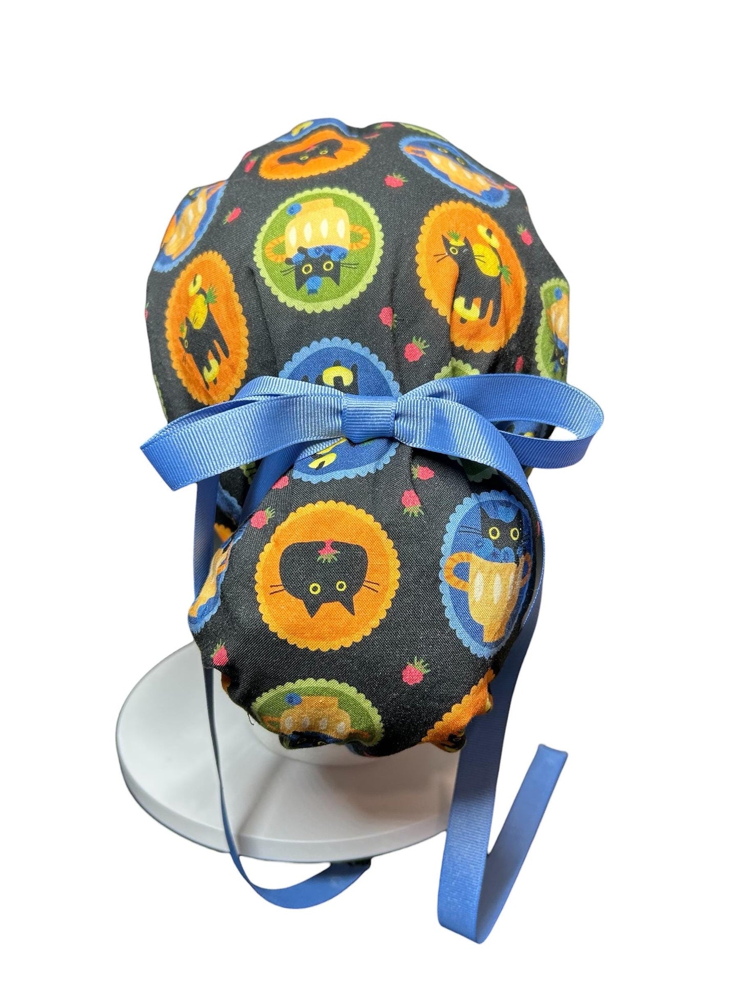 Women's Scrub Cap| cat print hat with ribbon ties | Puurfect Parfait