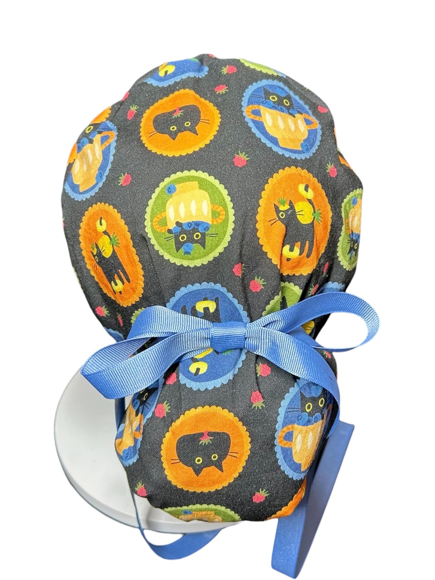 Women's Scrub Cap| cat print hat with ribbon ties | Puurfect Parfait