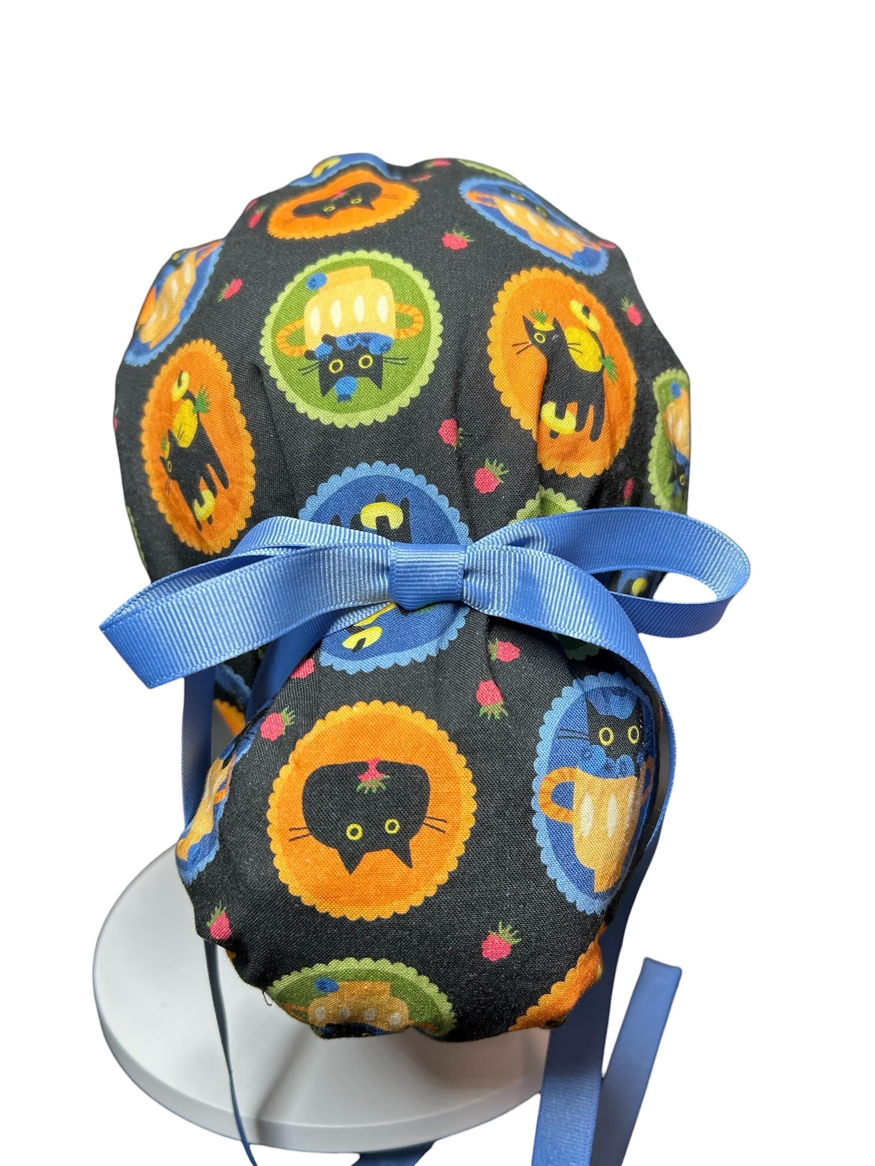 Women's Scrub Cap| cat print hat with ribbon ties | Puurfect Parfait