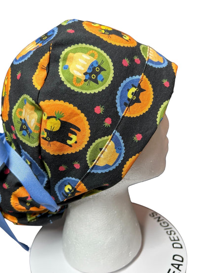 Women's Scrub Cap| cat print hat with ribbon ties | Puurfect Parfait