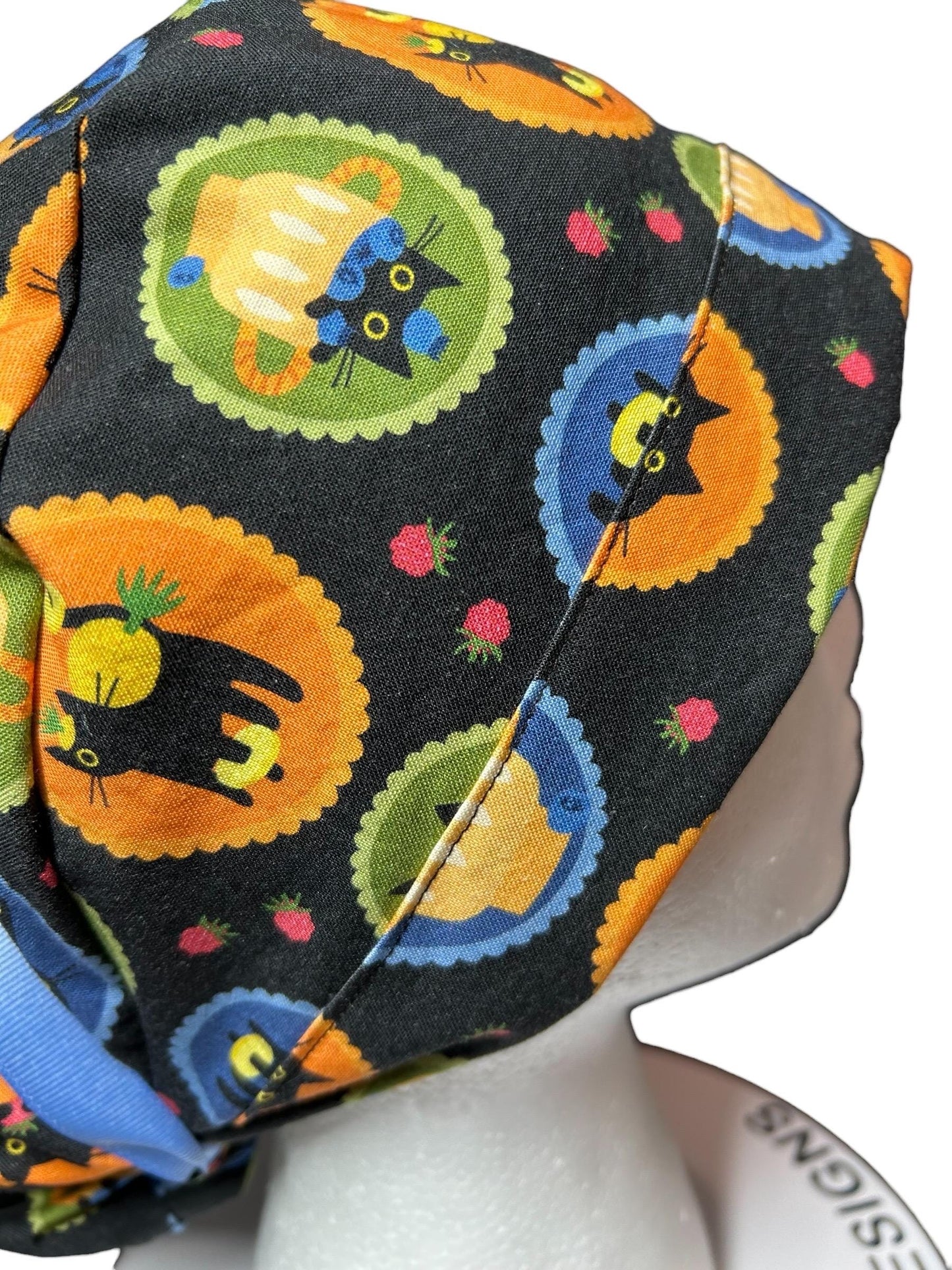 Women's Scrub Cap| cat print hat with ribbon ties | Puurfect Parfait