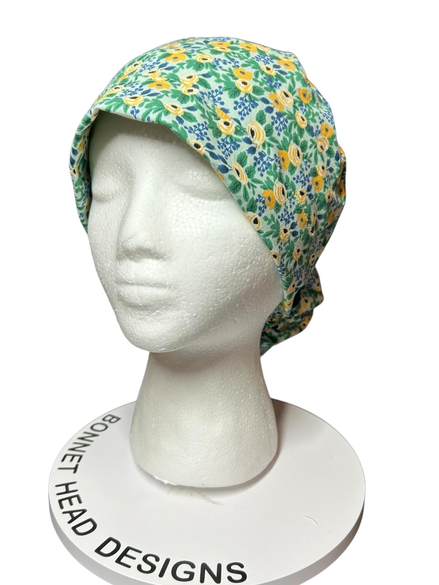 Rifle Paper Co Women’s Floral Scrub Cap: Rosa Mint fabric, Ponytail Style