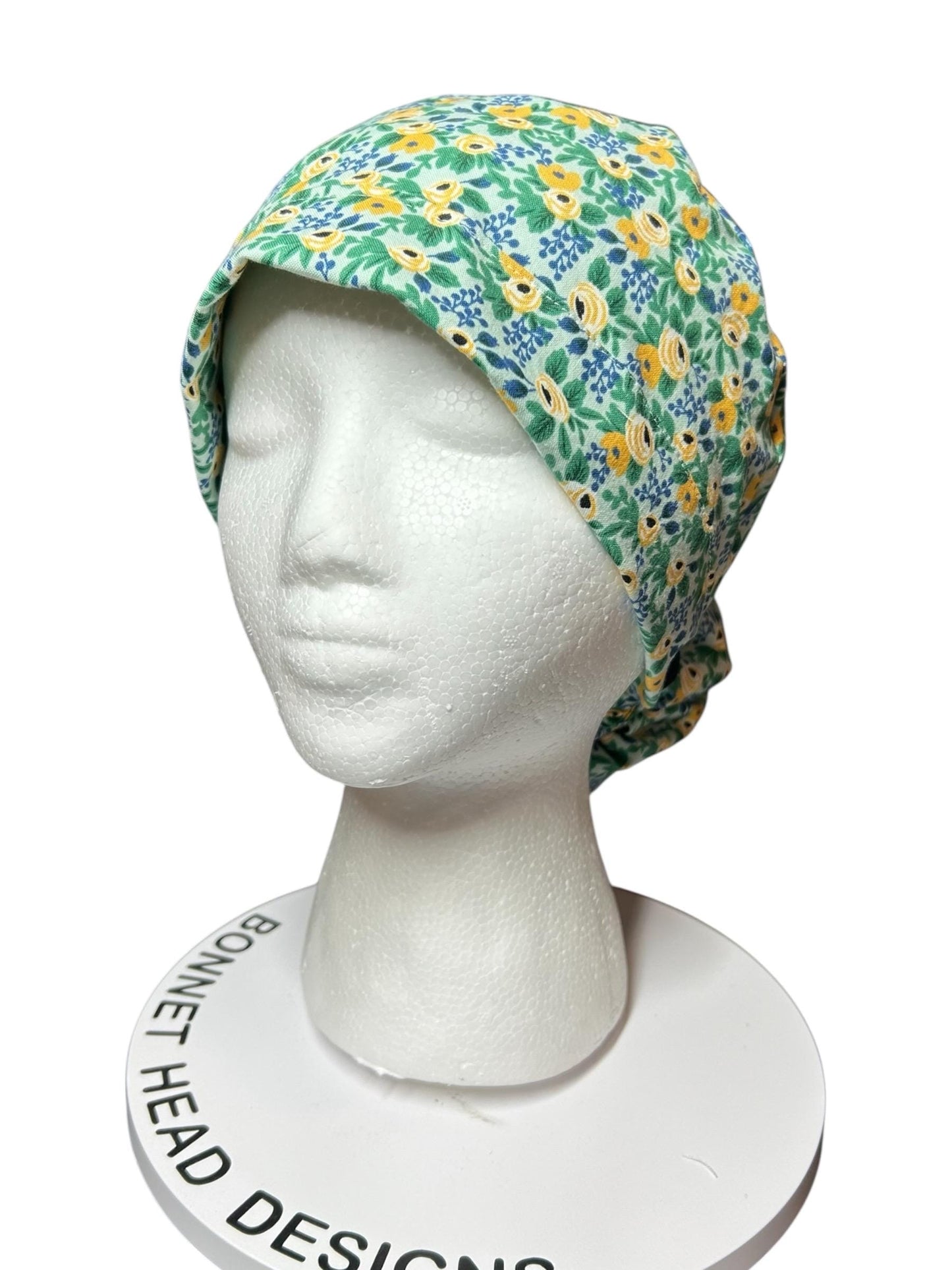 Rifle Paper Co Women’s Floral Scrub Cap: Rosa Mint fabric, Ponytail Style