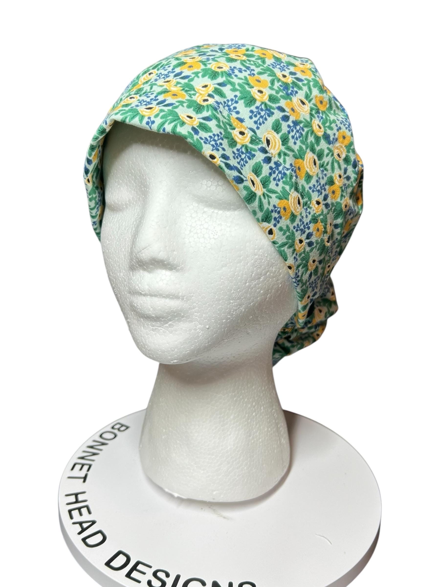 Rifle Paper Co Women’s Floral Scrub Cap: Rosa Mint fabric, Ponytail Style
