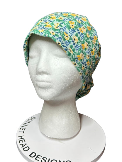 Rifle Paper Co Women’s Floral Scrub Cap: Rosa Mint fabric, Ponytail Style