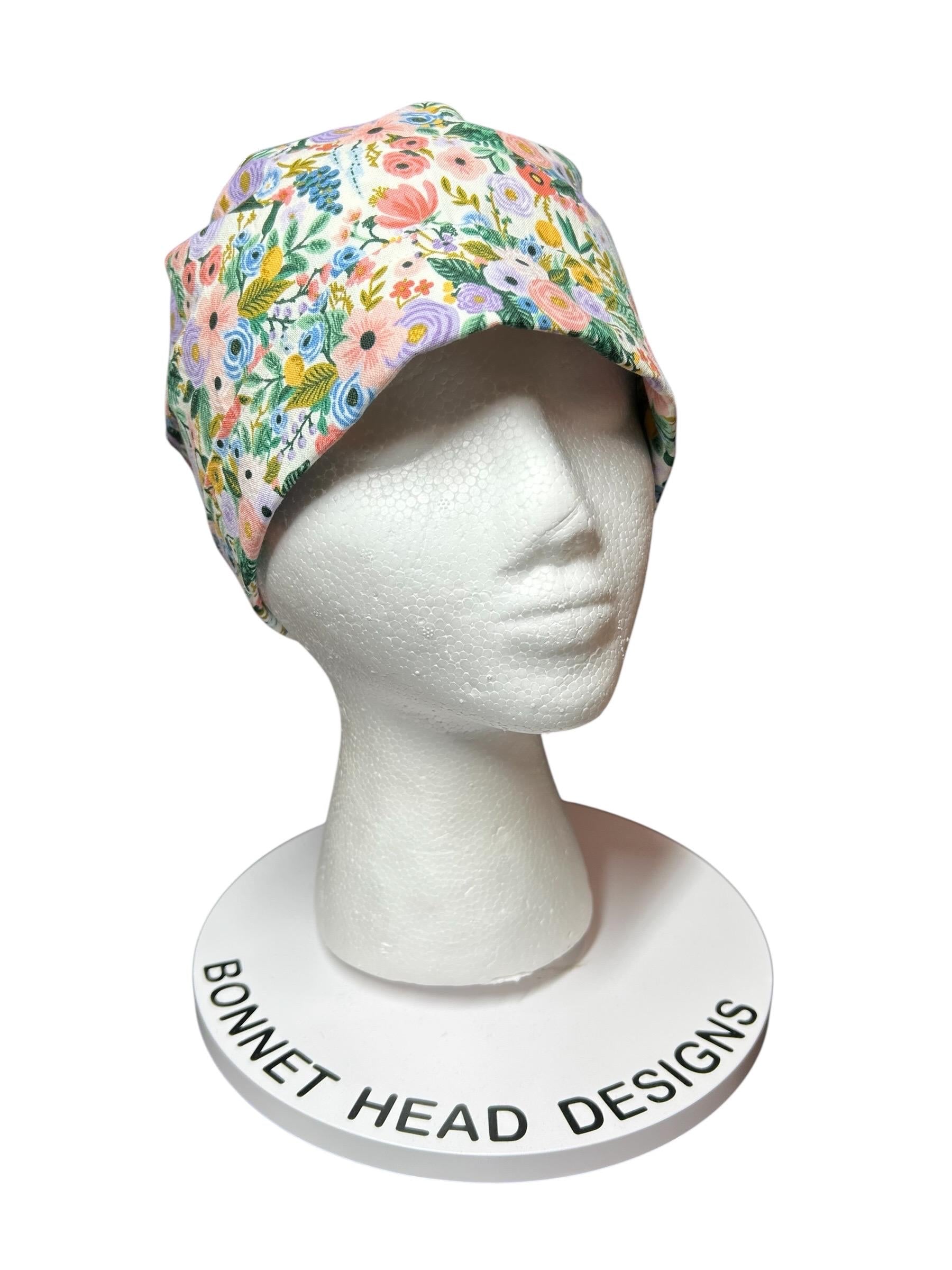 Rifle Paper Co Scrub Cap| Women's Ponytail Style| Cream Petite Garden Party Floral fabric