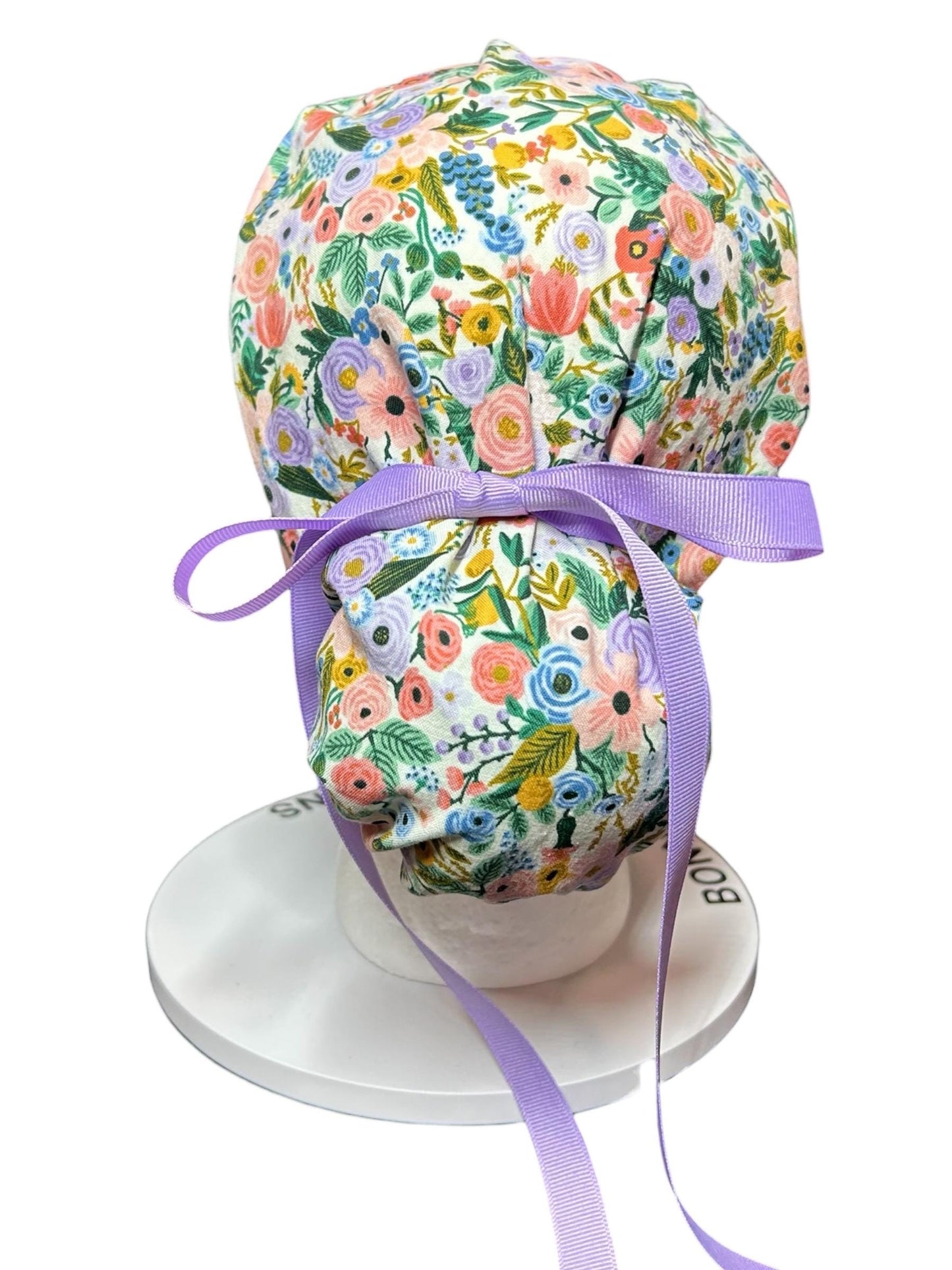 Rifle Paper Co Scrub Cap| Women's Ponytail Style| Cream Petite Garden Party Floral fabric