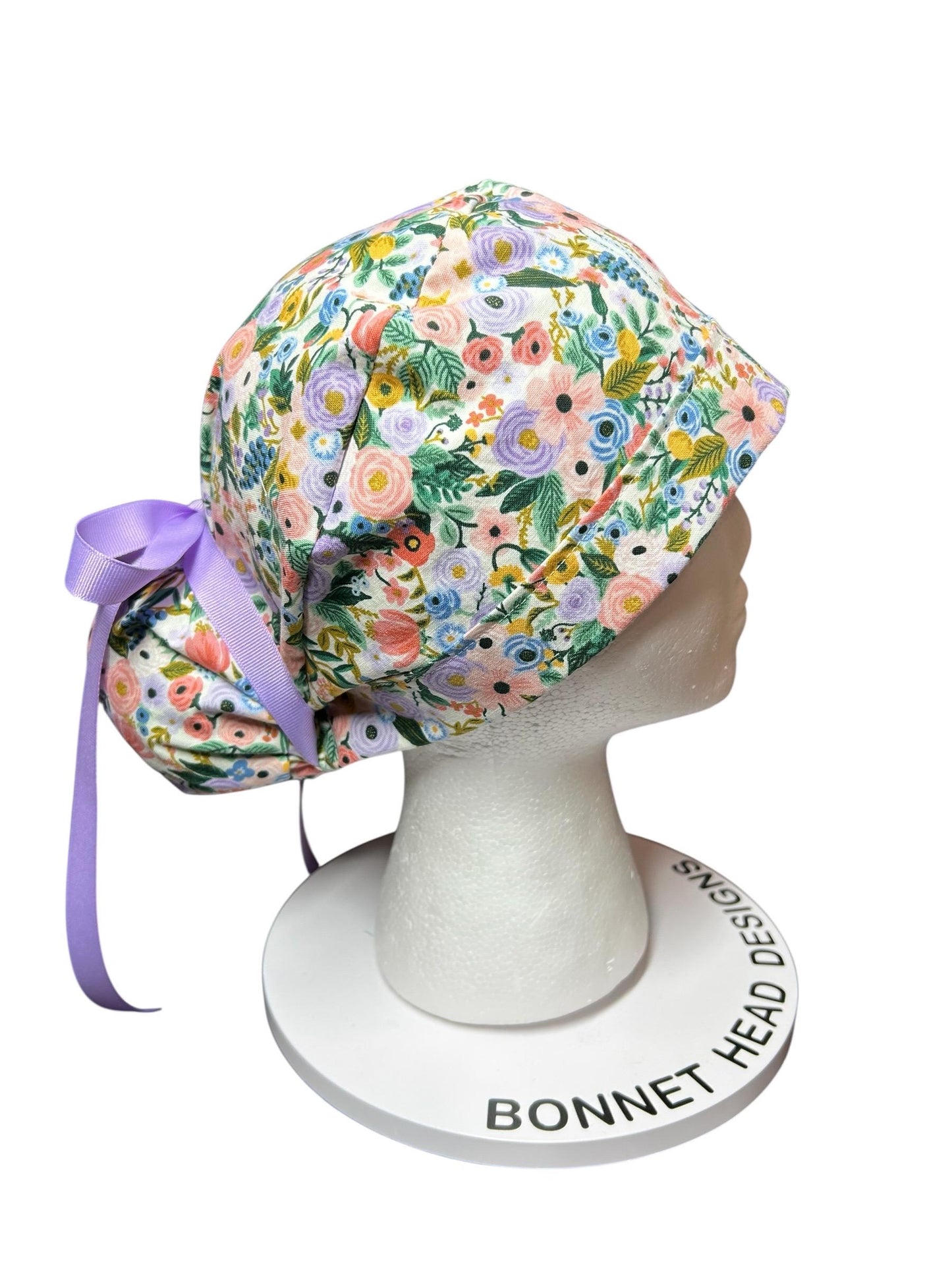 Rifle Paper Co Scrub Cap| Women's Ponytail Style| Cream Petite Garden Party Floral fabric