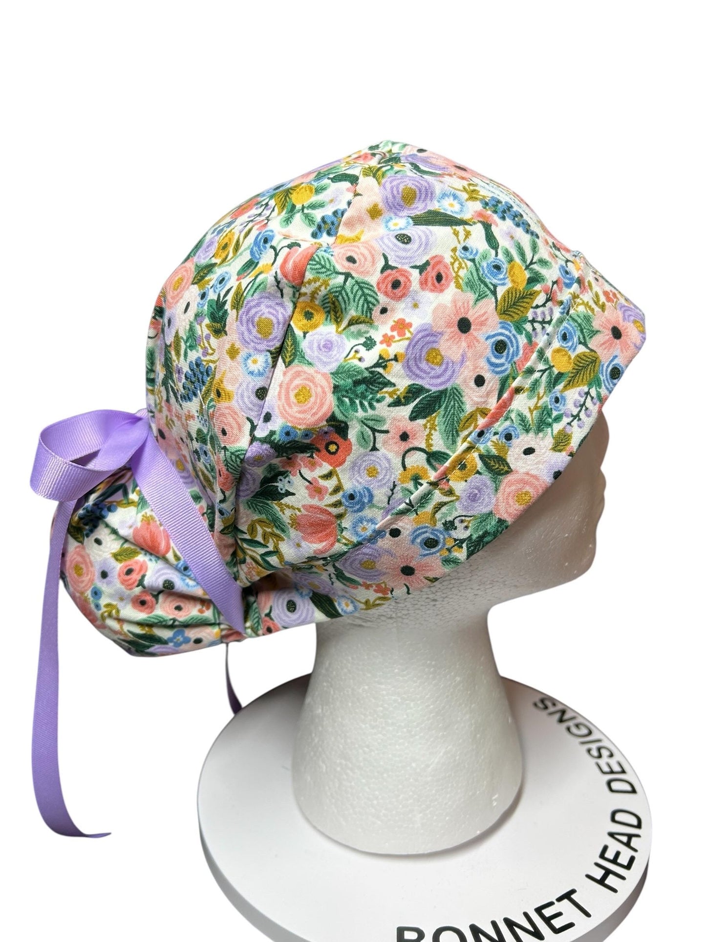 Rifle Paper Co Scrub Cap| Women's Ponytail Style| Cream Petite Garden Party Floral fabric