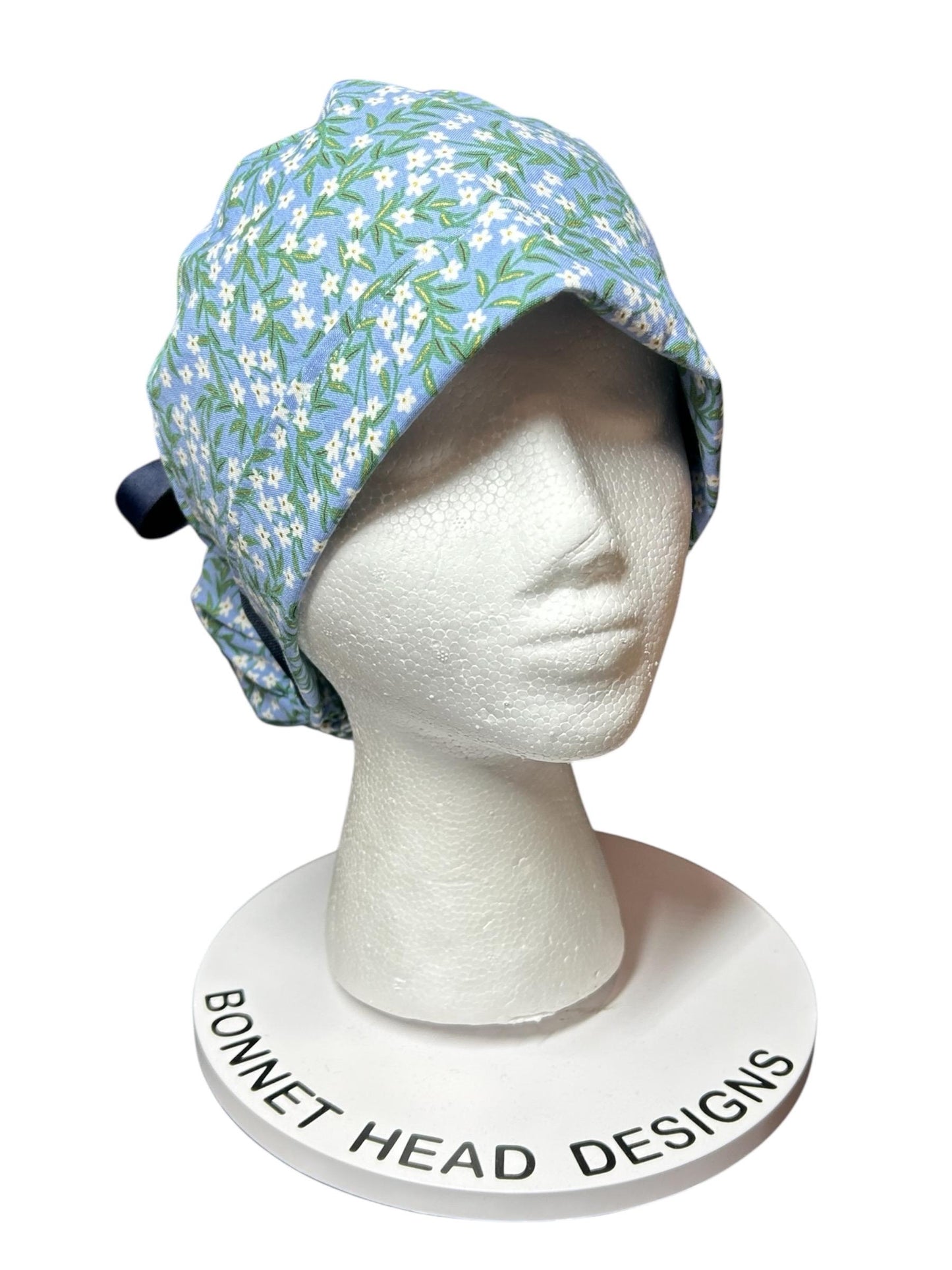 Rifle Paper Co Blue Daphne Ponytail Scrub Cap: women’s scrub hat with ribbon ties