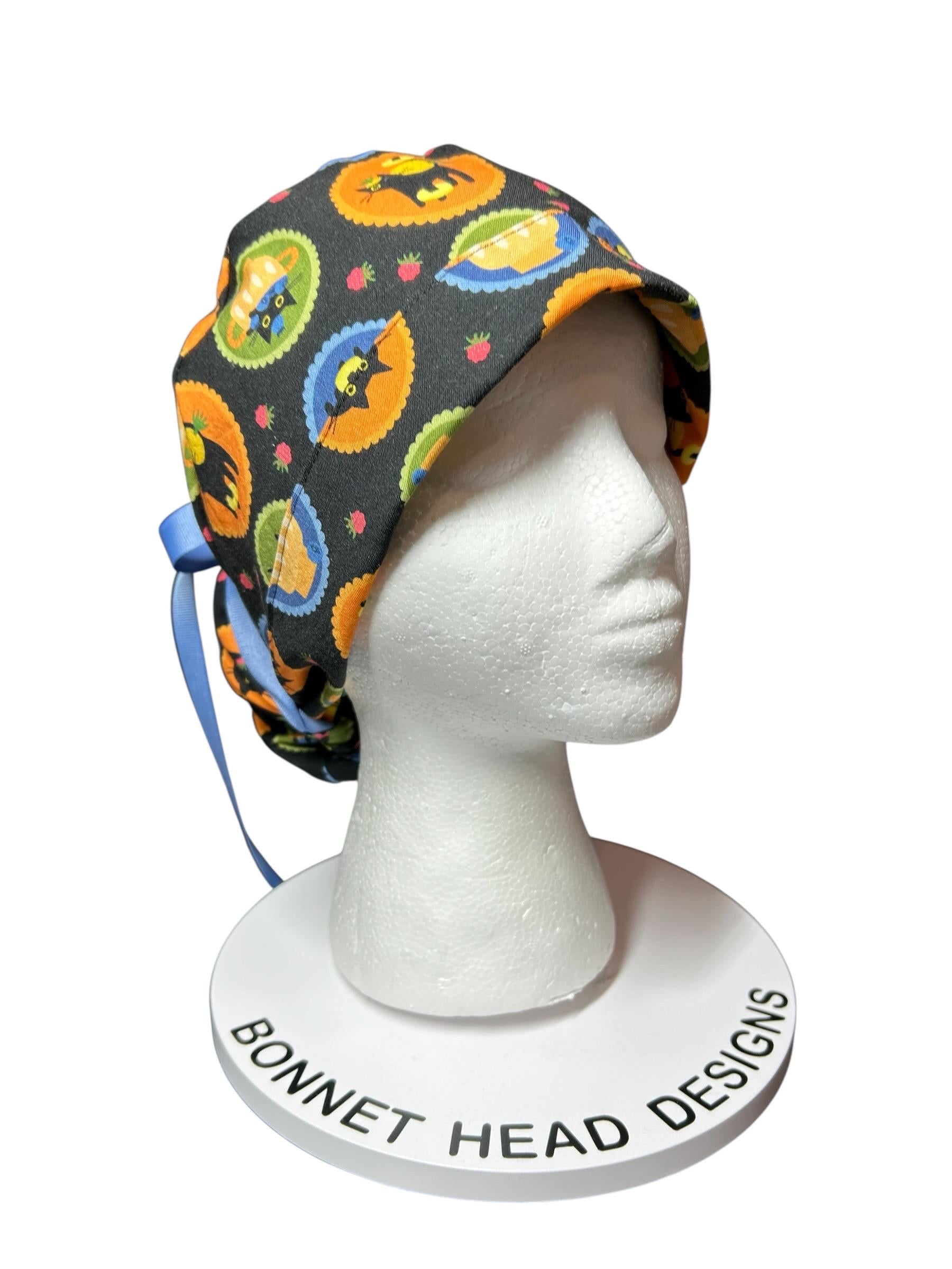 Women's Scrub Cap| cat print hat with ribbon ties | Puurfect Parfait