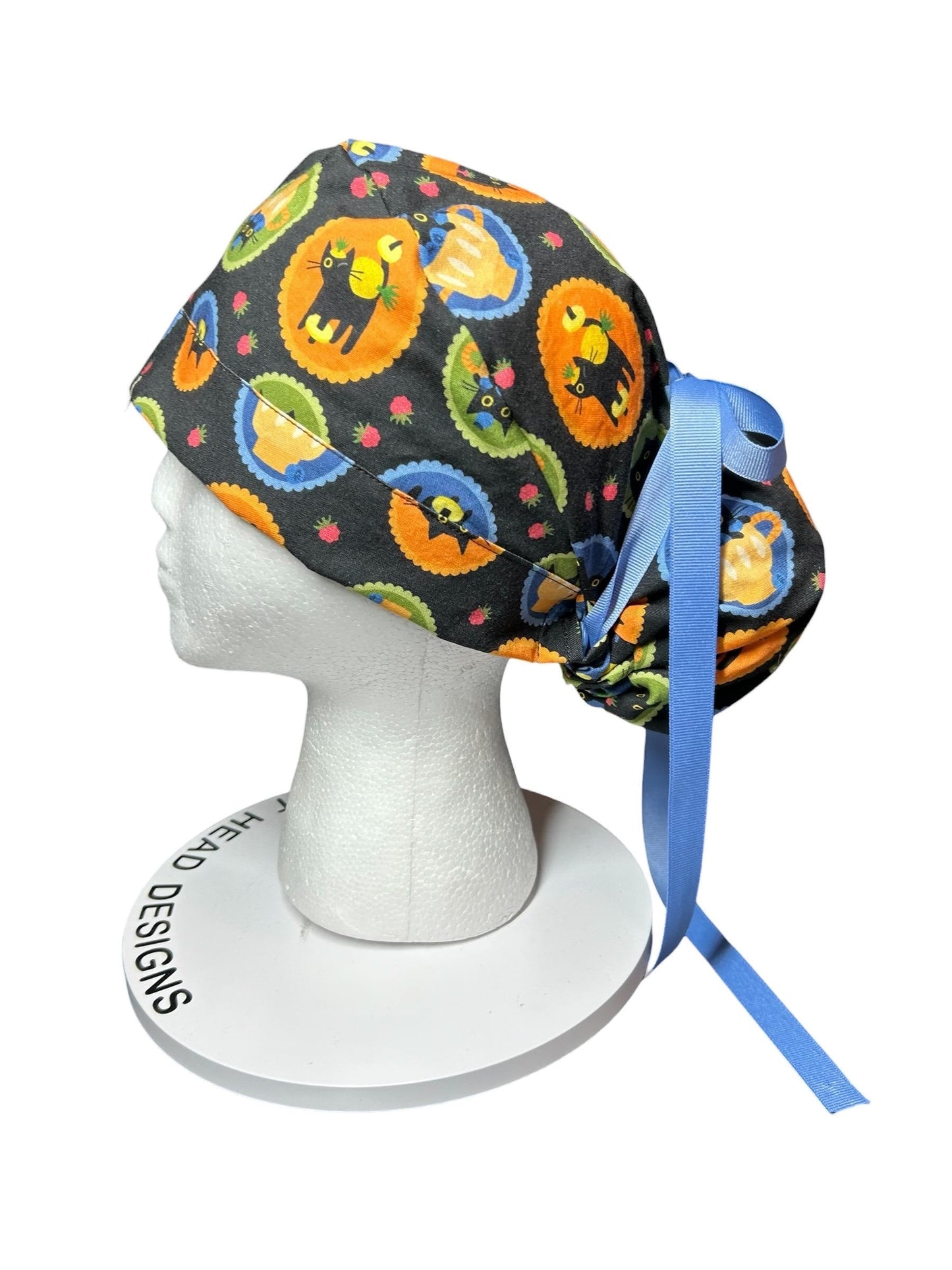 Women's Scrub Cap| cat print hat with ribbon ties | Puurfect Parfait