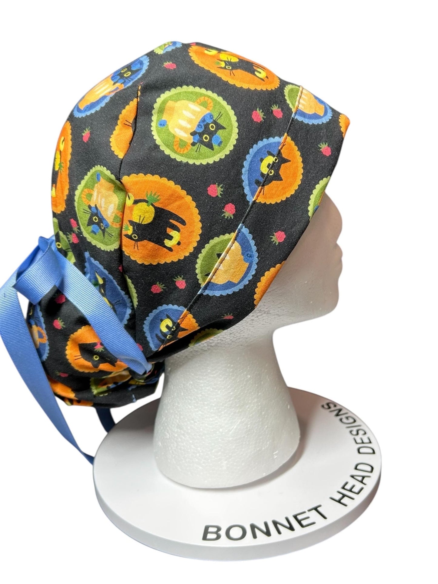 Women's Scrub Cap| cat print hat with ribbon ties | Puurfect Parfait