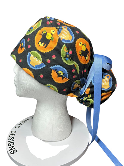 Women's Scrub Cap| cat print hat with ribbon ties | Puurfect Parfait