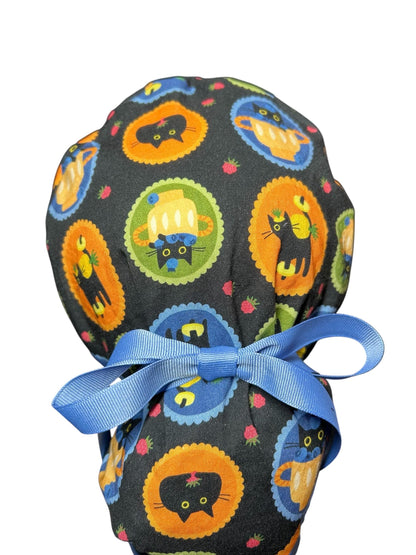 Women's Scrub Cap| cat print hat with ribbon ties | Puurfect Parfait