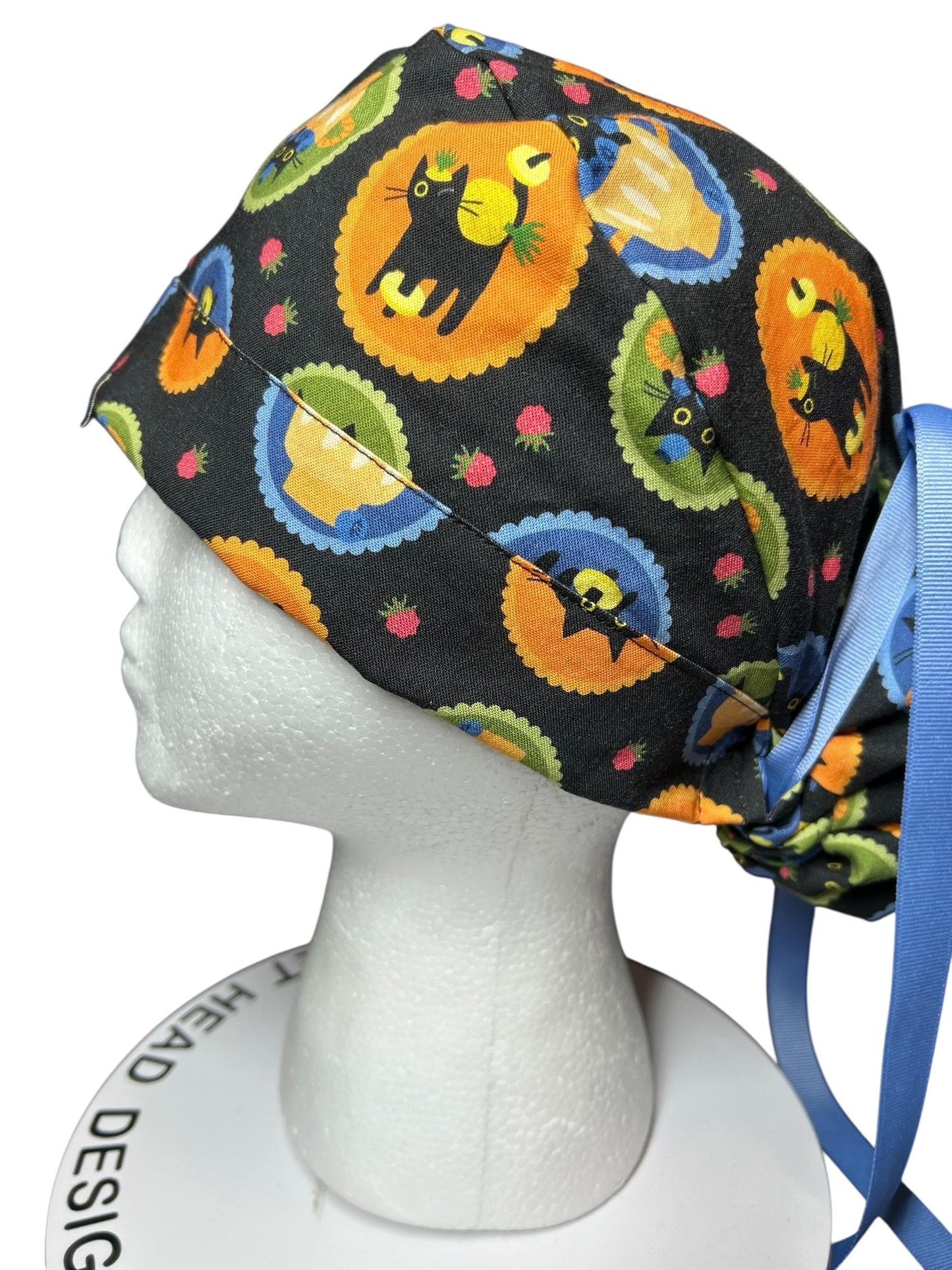 Women's Scrub Cap| cat print hat with ribbon ties | Puurfect Parfait