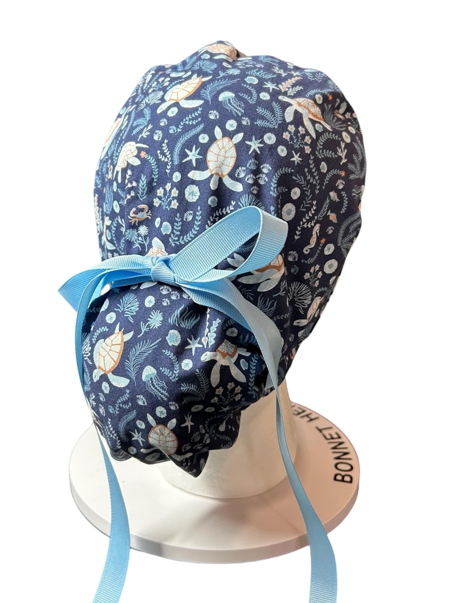 Women's Scrub Cap| Shell We Dance Sea Turtle Fabric| summer scrub caps