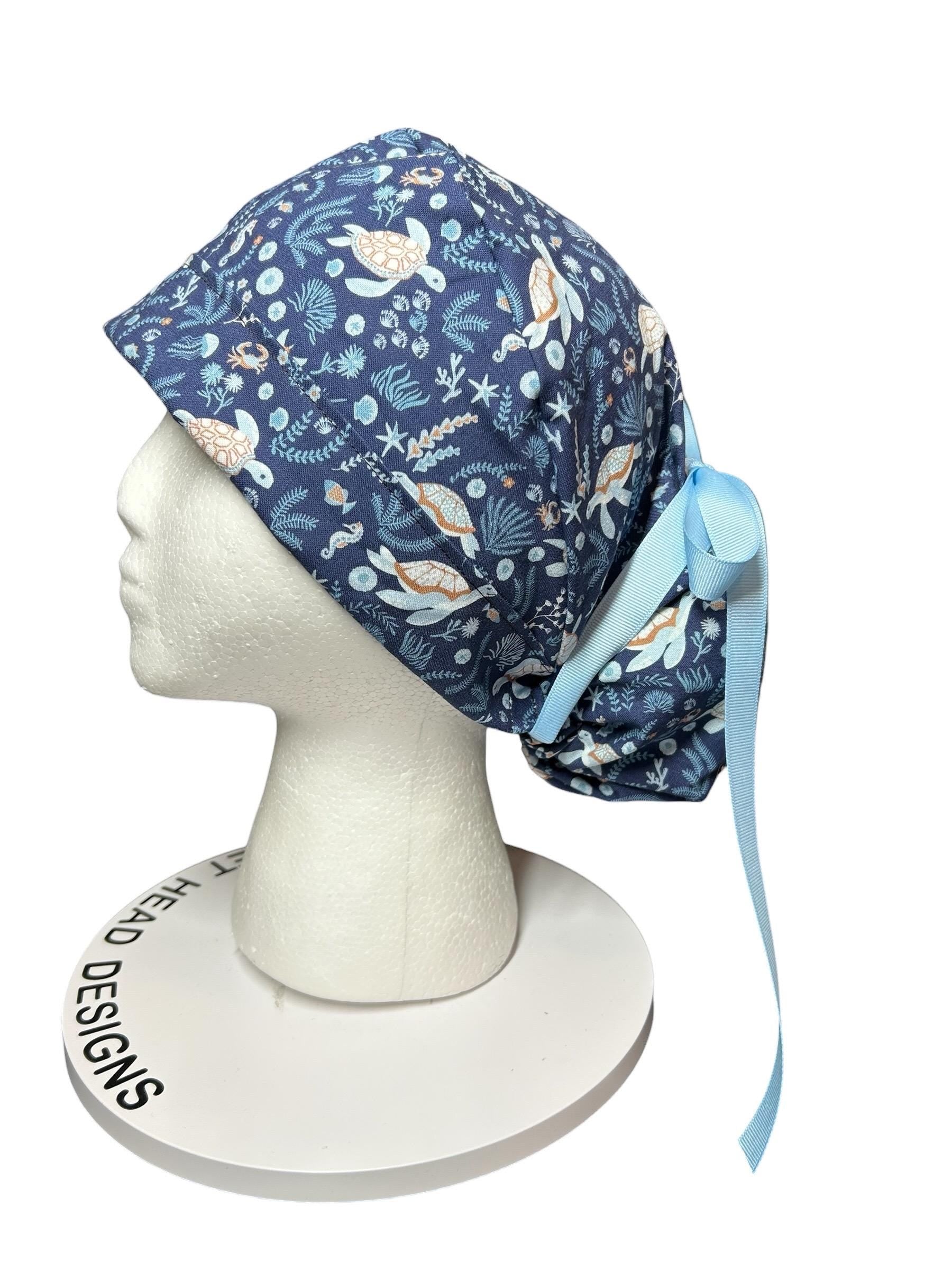 Women's Scrub Cap| Shell We Dance Sea Turtle Fabric| summer scrub caps