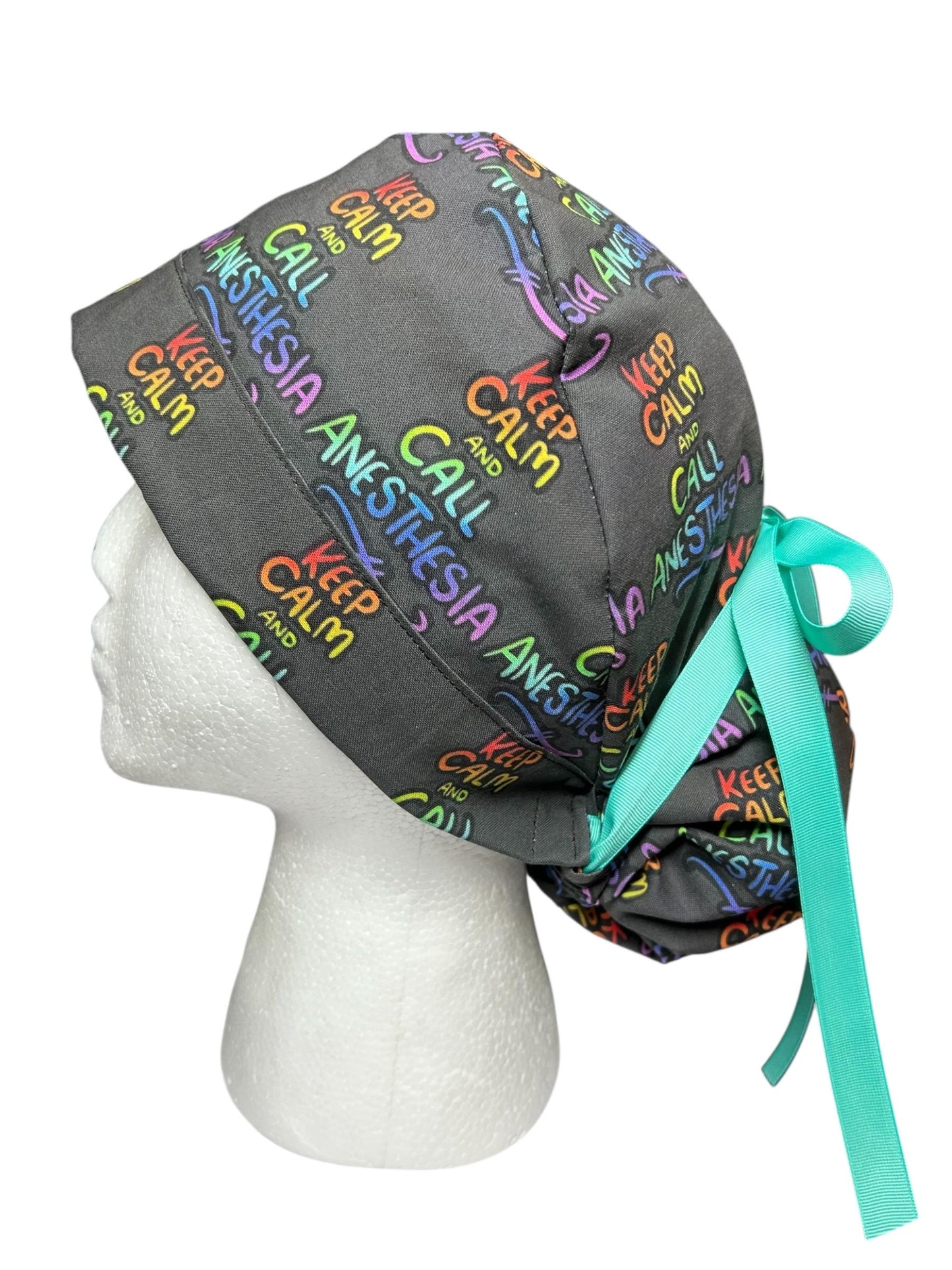 Ponytail Scrub Hat, Anesthesia Print, Doctor CRNA Medical Cap