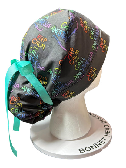 Ponytail Scrub Hat, Anesthesia Print, Doctor CRNA Medical Cap