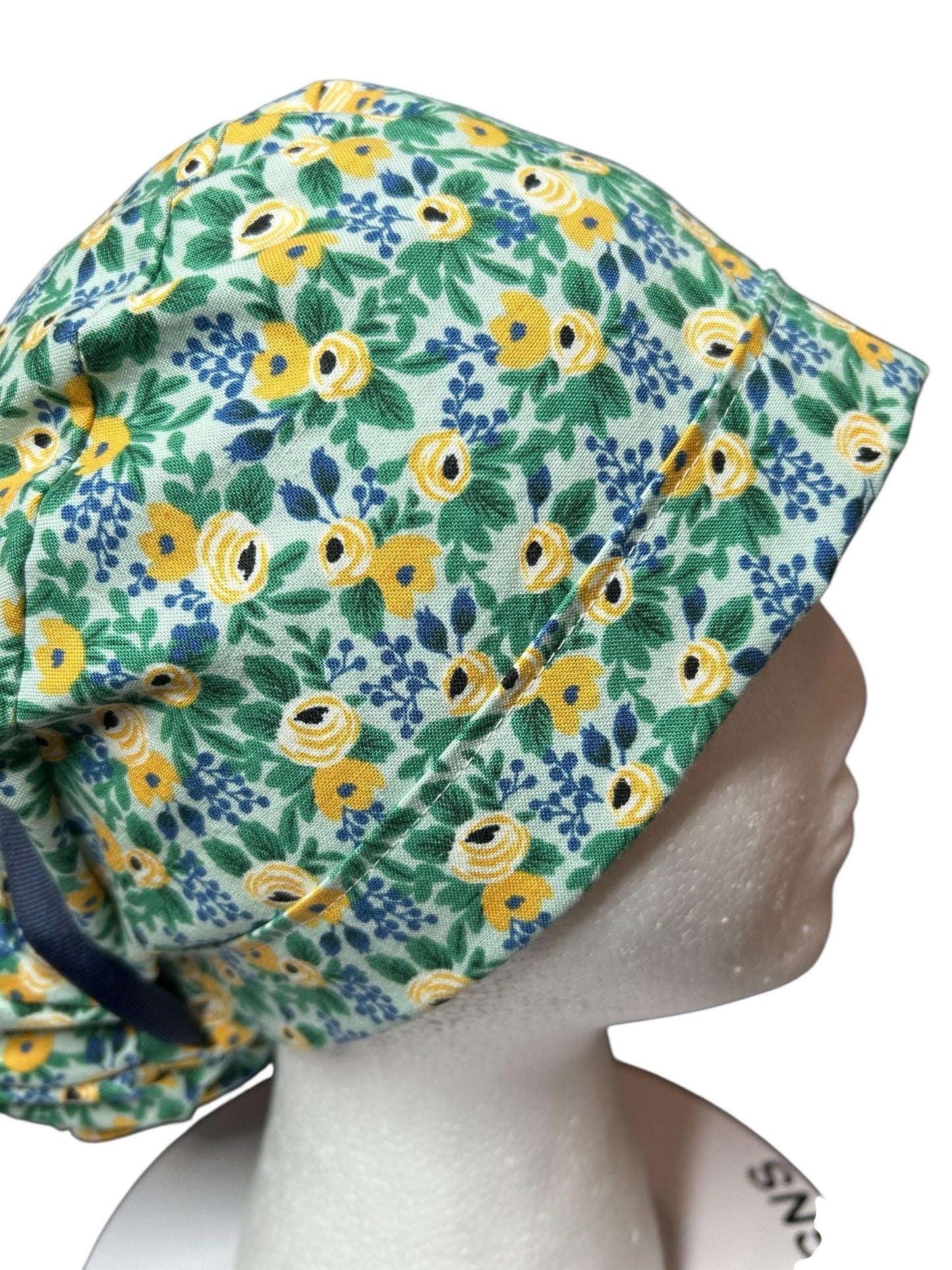 Rifle Paper Co Women’s Floral Scrub Cap: Rosa Mint fabric, Ponytail Style