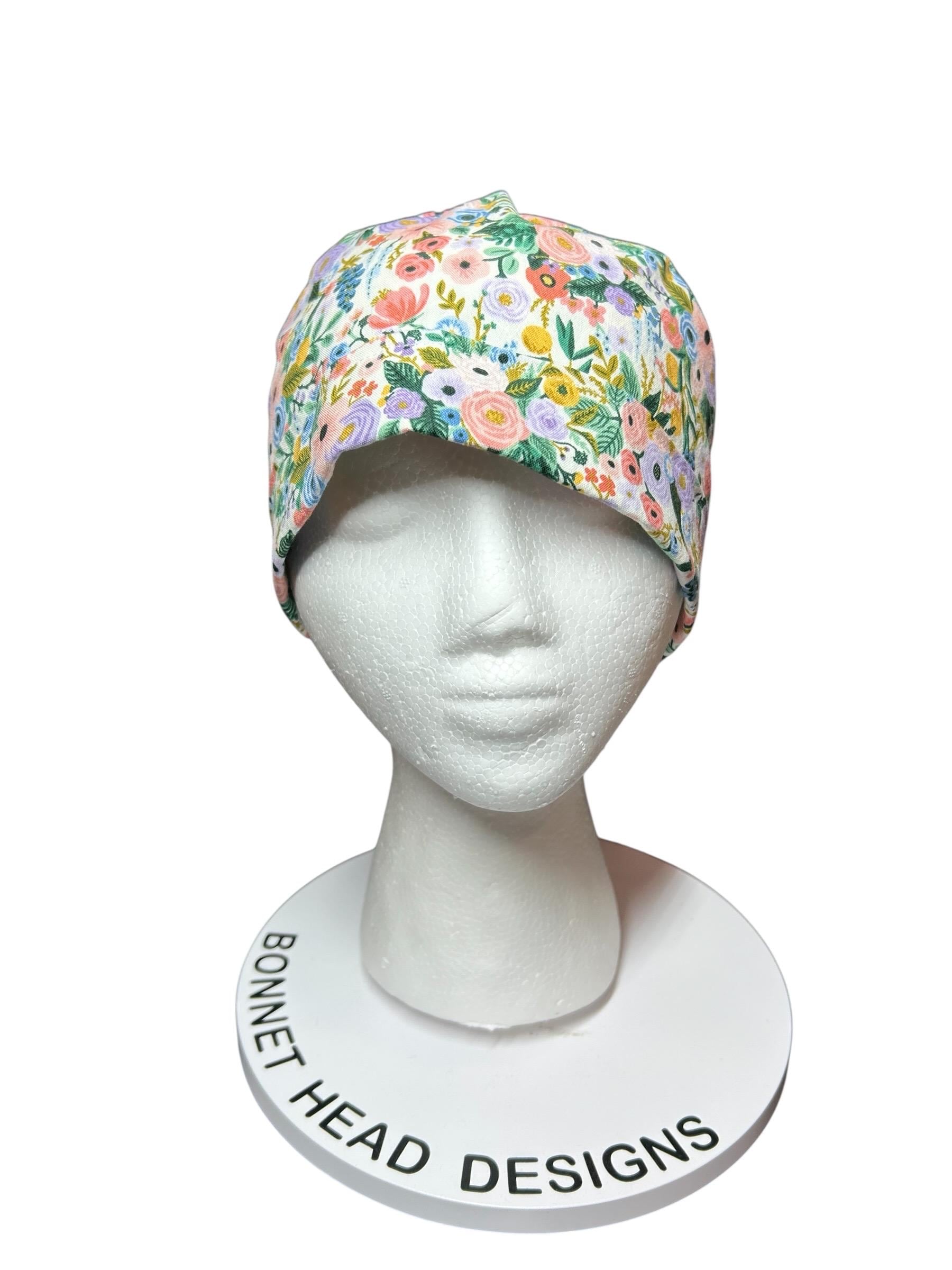 Rifle Paper Co Scrub Cap| Women's Ponytail Style| Cream Petite Garden Party Floral fabric