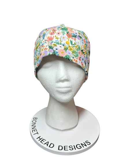 Rifle Paper Co Scrub Cap| Women's Ponytail Style| Cream Petite Garden Party Floral fabric