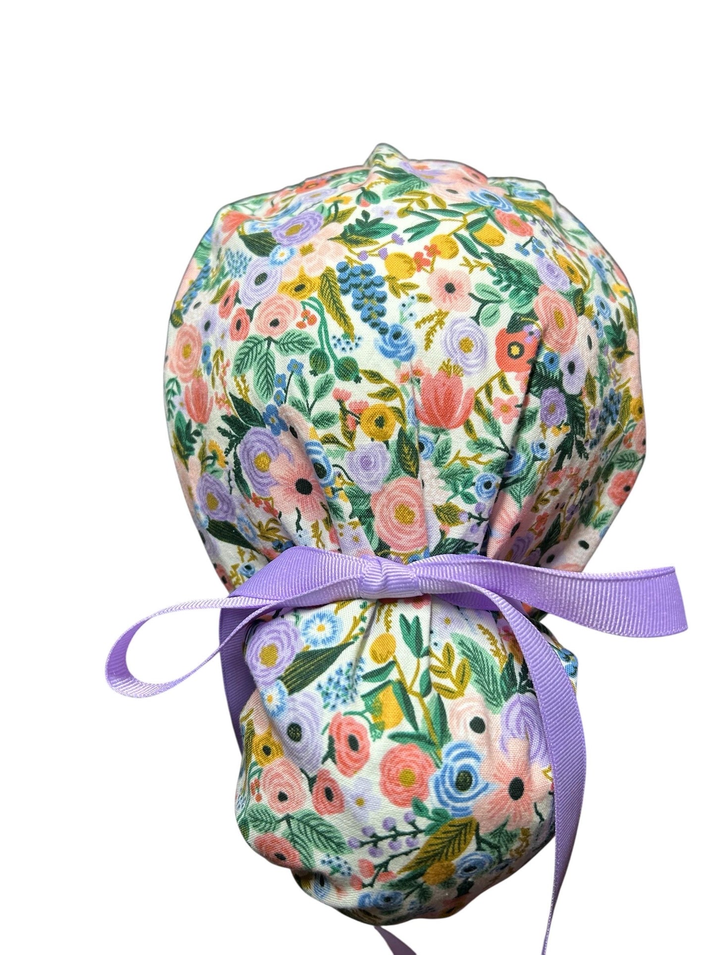 Rifle Paper Co Scrub Cap| Women's Ponytail Style| Cream Petite Garden Party Floral fabric