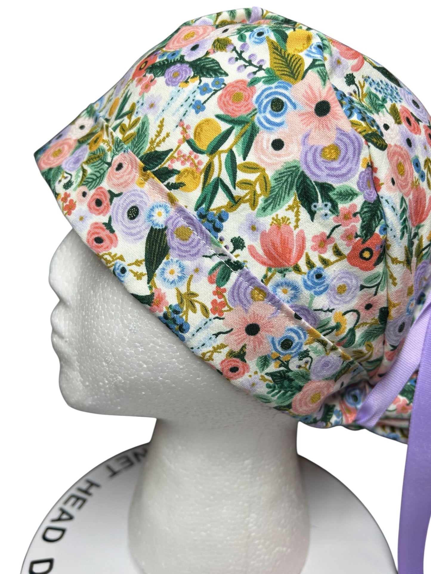 Rifle Paper Co Scrub Cap| Women's Ponytail Style| Cream Petite Garden Party Floral fabric