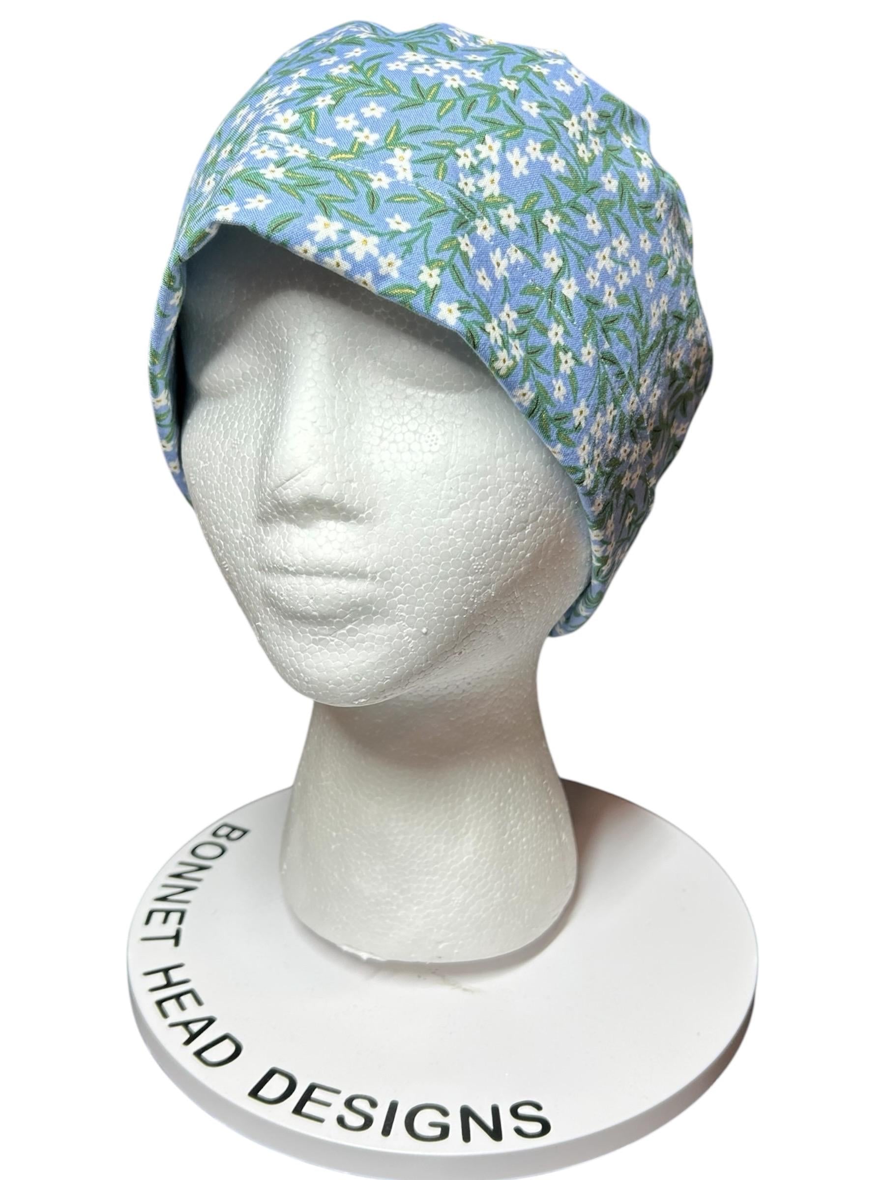 Rifle Paper Co Blue Daphne Ponytail Scrub Cap: women’s scrub hat with ribbon ties