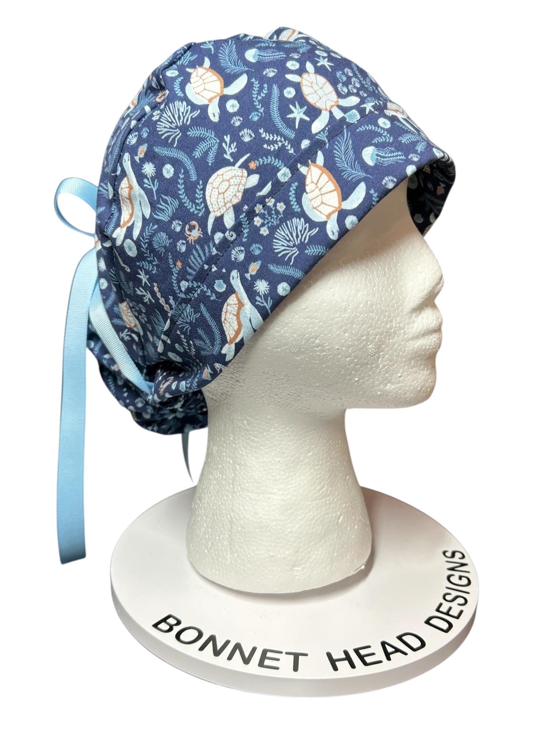 Women's Scrub Cap| Shell We Dance Sea Turtle Fabric| summer scrub caps