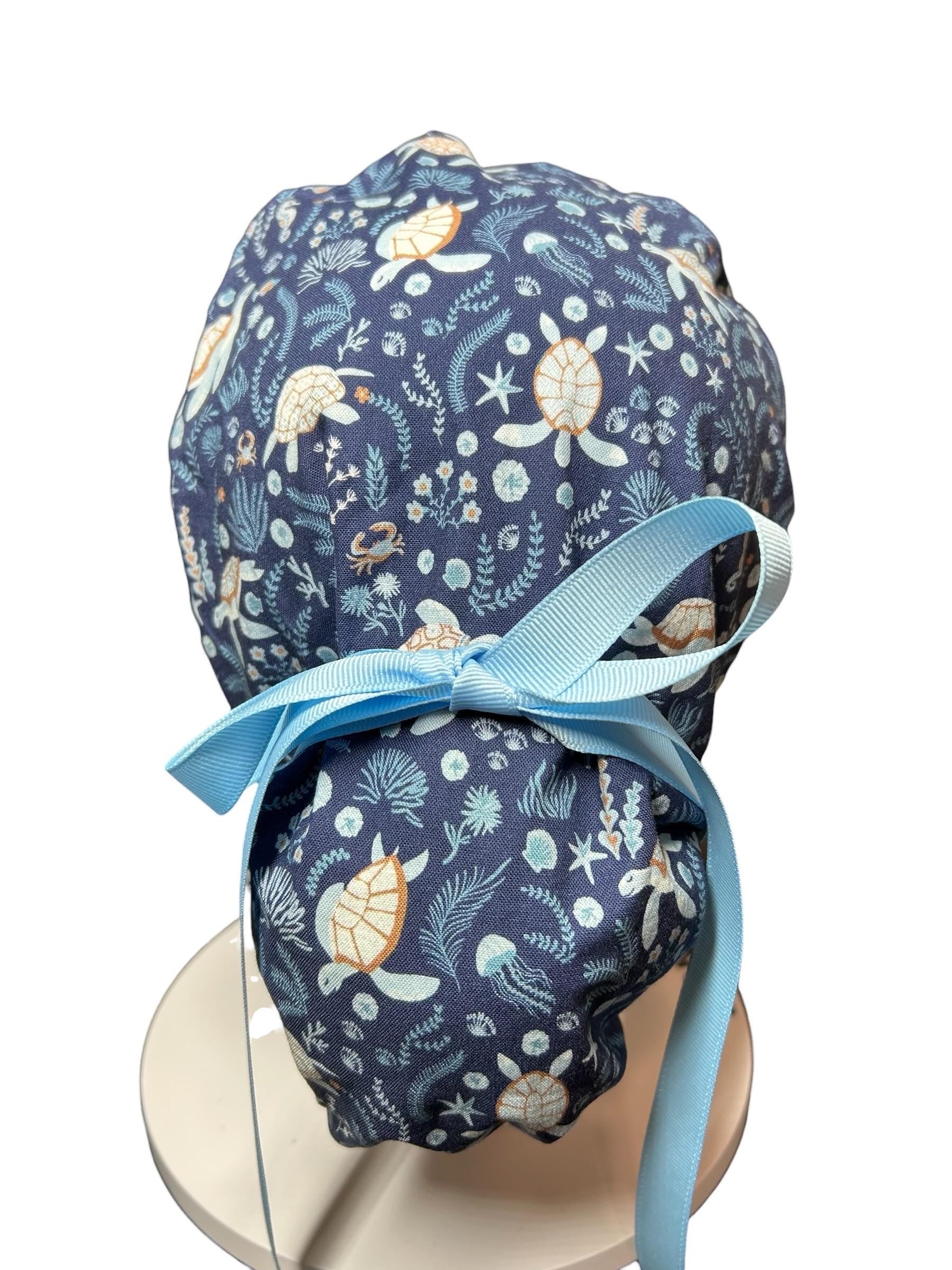 Women's Scrub Cap| Shell We Dance Sea Turtle Fabric| summer scrub caps