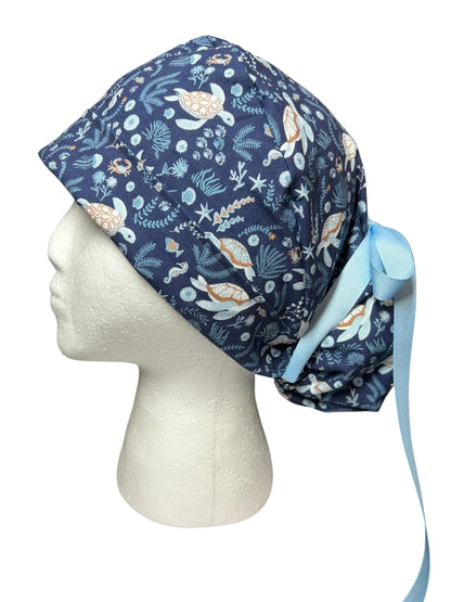 Women's Scrub Cap| Shell We Dance Sea Turtle Fabric| summer scrub caps