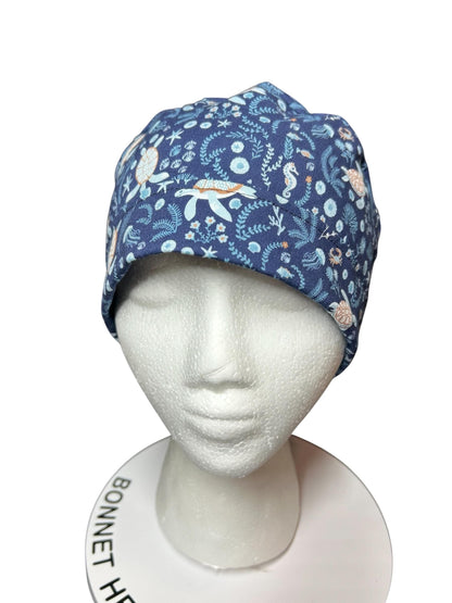 Women's Scrub Cap| Shell We Dance Sea Turtle Fabric| summer scrub caps