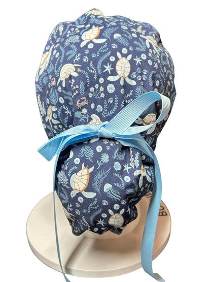 Women's Scrub Cap| Shell We Dance Sea Turtle Fabric| summer scrub caps