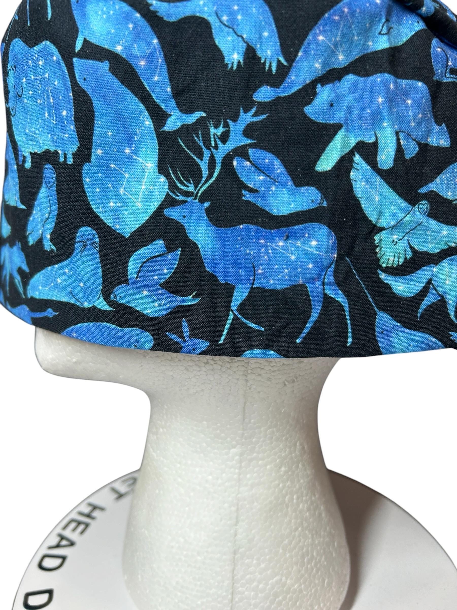Men’s scrub cap: surgeon style with ties in Constellation Animal fabric