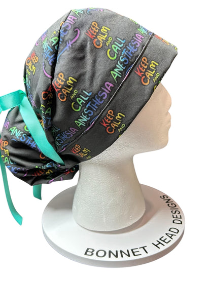 Ponytail Scrub Hat, Anesthesia Print, Doctor CRNA Medical Cap