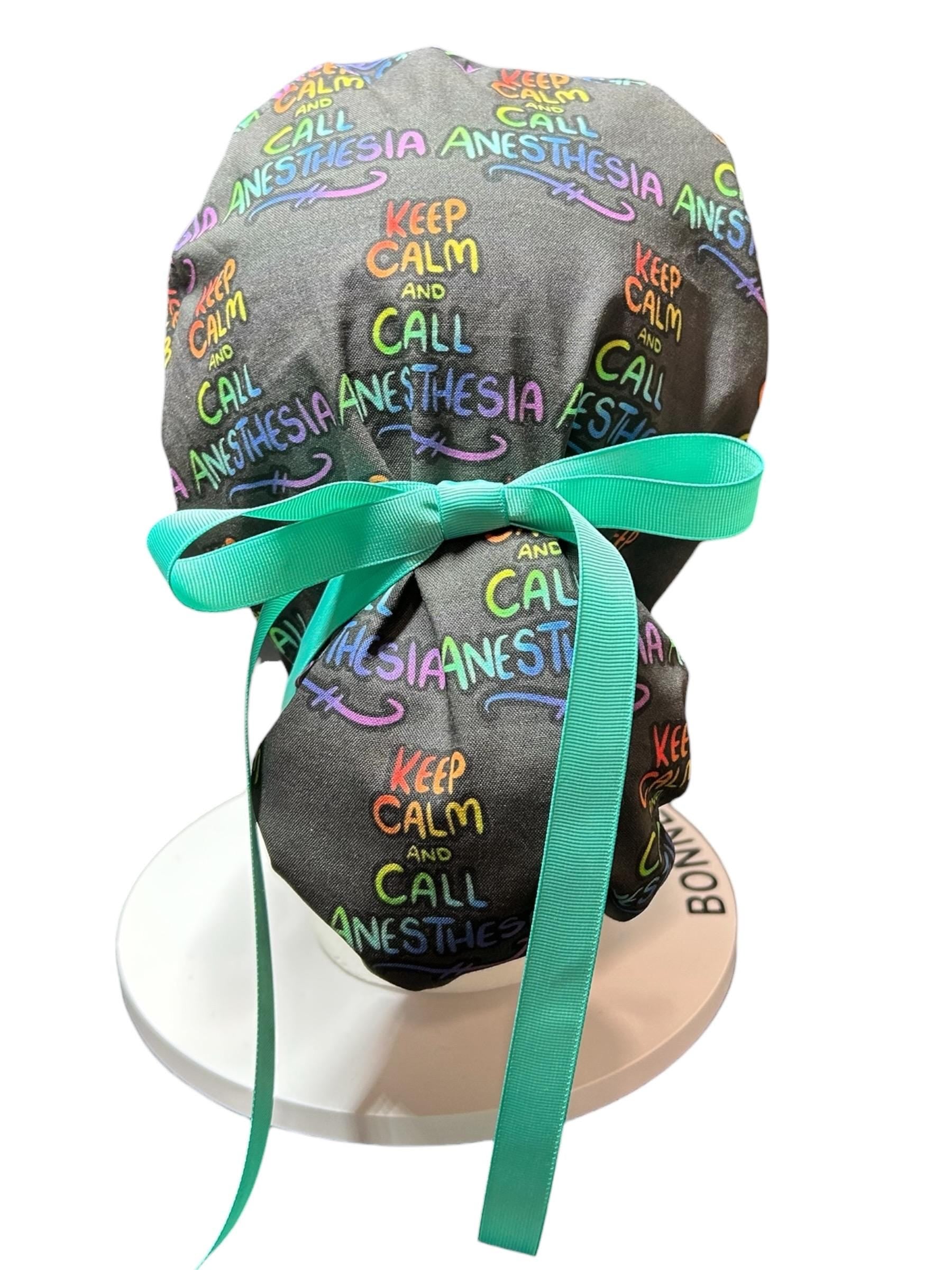 Ponytail Scrub Hat, Anesthesia Print, Doctor CRNA Medical Cap