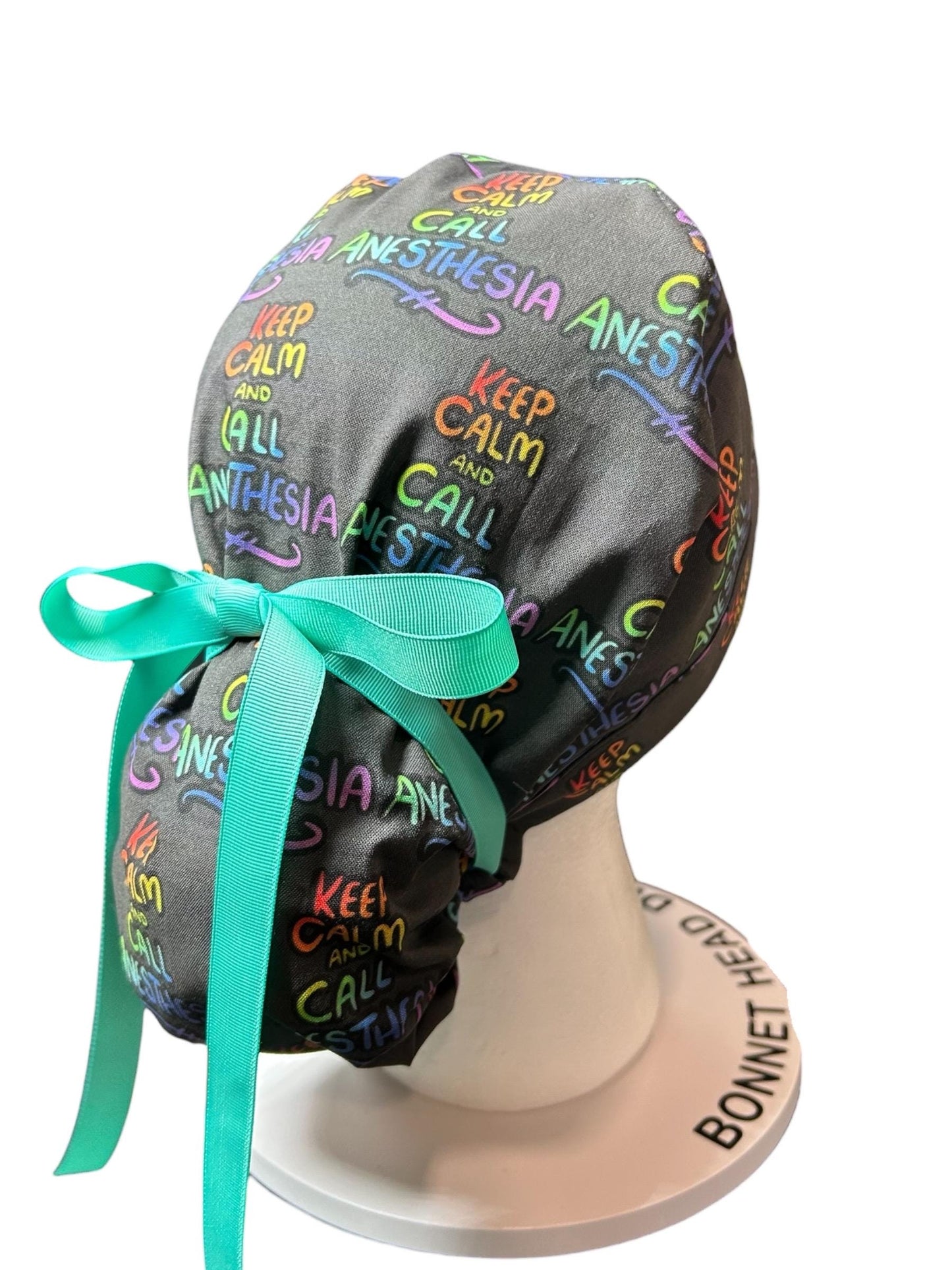 Ponytail Scrub Hat, Anesthesia Print, Doctor CRNA Medical Cap