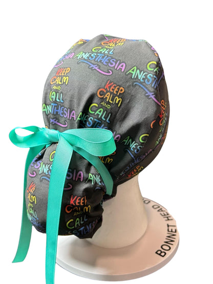 Ponytail Scrub Hat, Anesthesia Print, Doctor CRNA Medical Cap