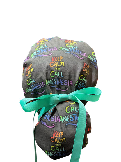 Ponytail Scrub Hat, Anesthesia Print, Doctor CRNA Medical Cap