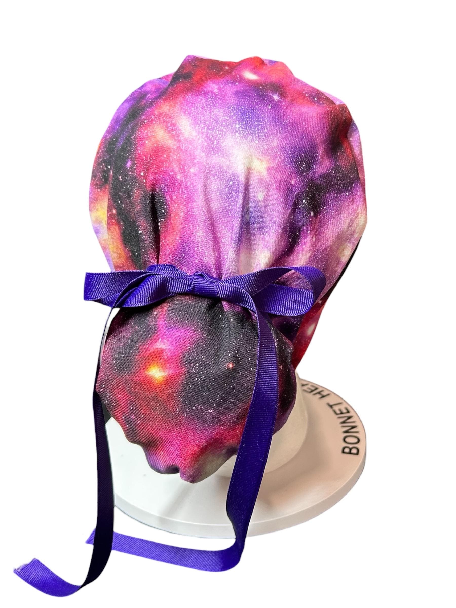 Space Galaxy Ponytail Scrub Hat: Adjustable bun style for Women Healthcare Workers