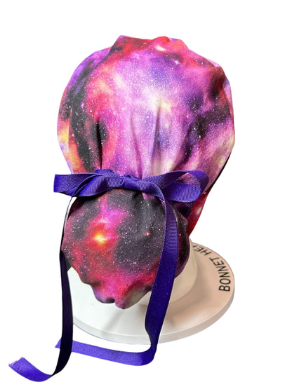 Space Galaxy Ponytail Scrub Hat: Adjustable bun style for Women Healthcare Workers