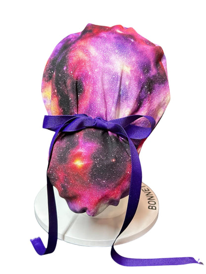 Space Galaxy Ponytail Scrub Hat: Adjustable bun style for Women Healthcare Workers