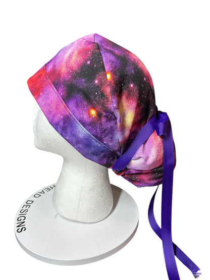 Space Galaxy Ponytail Scrub Hat: Adjustable bun style for Women Healthcare Workers