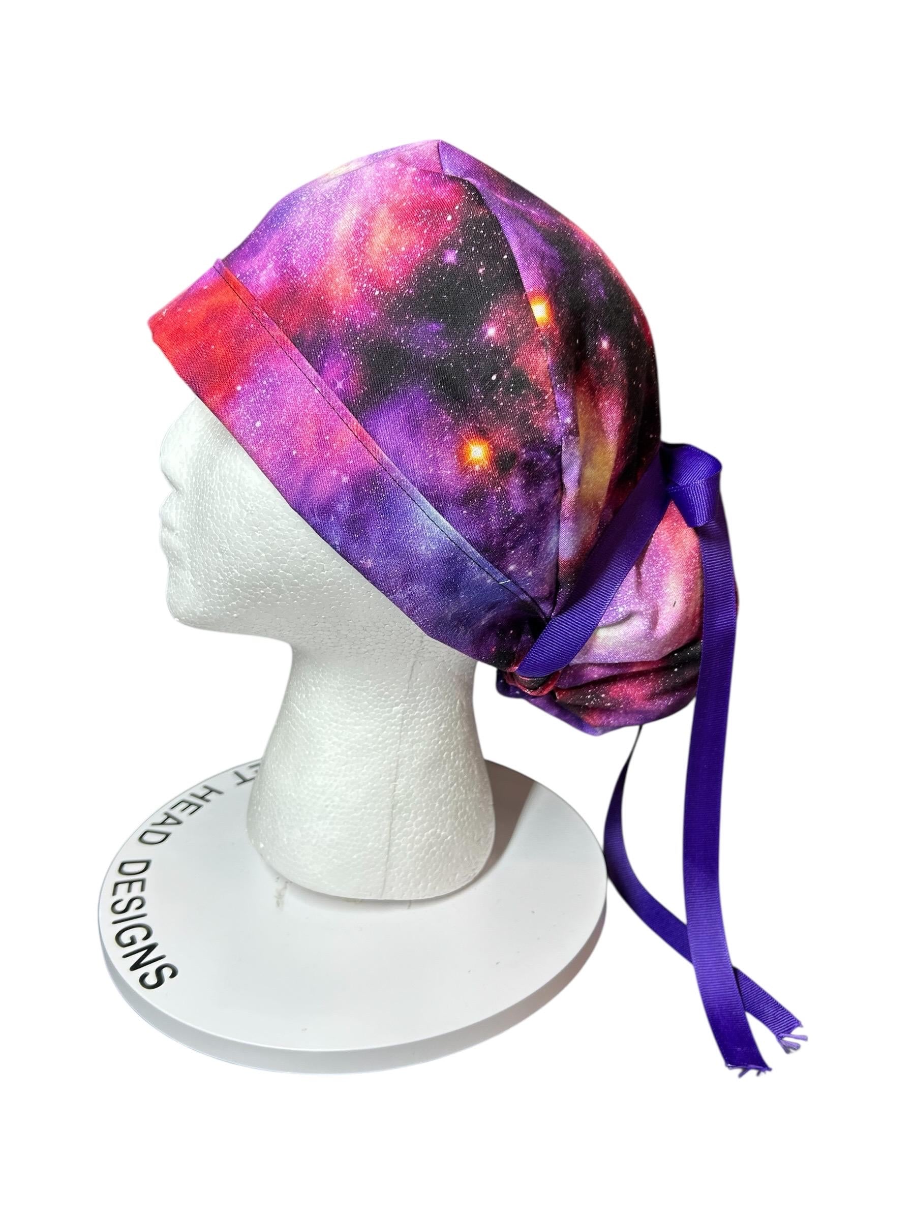 Space Galaxy Ponytail Scrub Hat: Adjustable bun style for Women Healthcare Workers