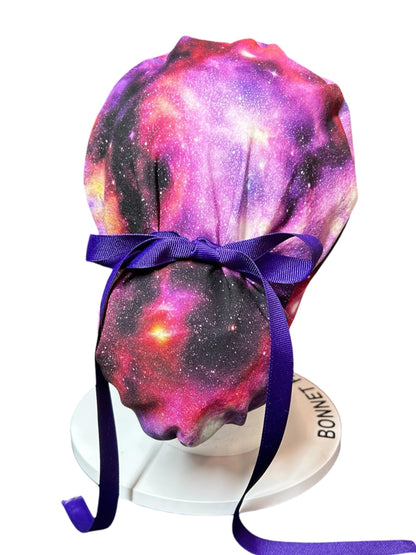 Space Galaxy Ponytail Scrub Hat: Adjustable bun style for Women Healthcare Workers