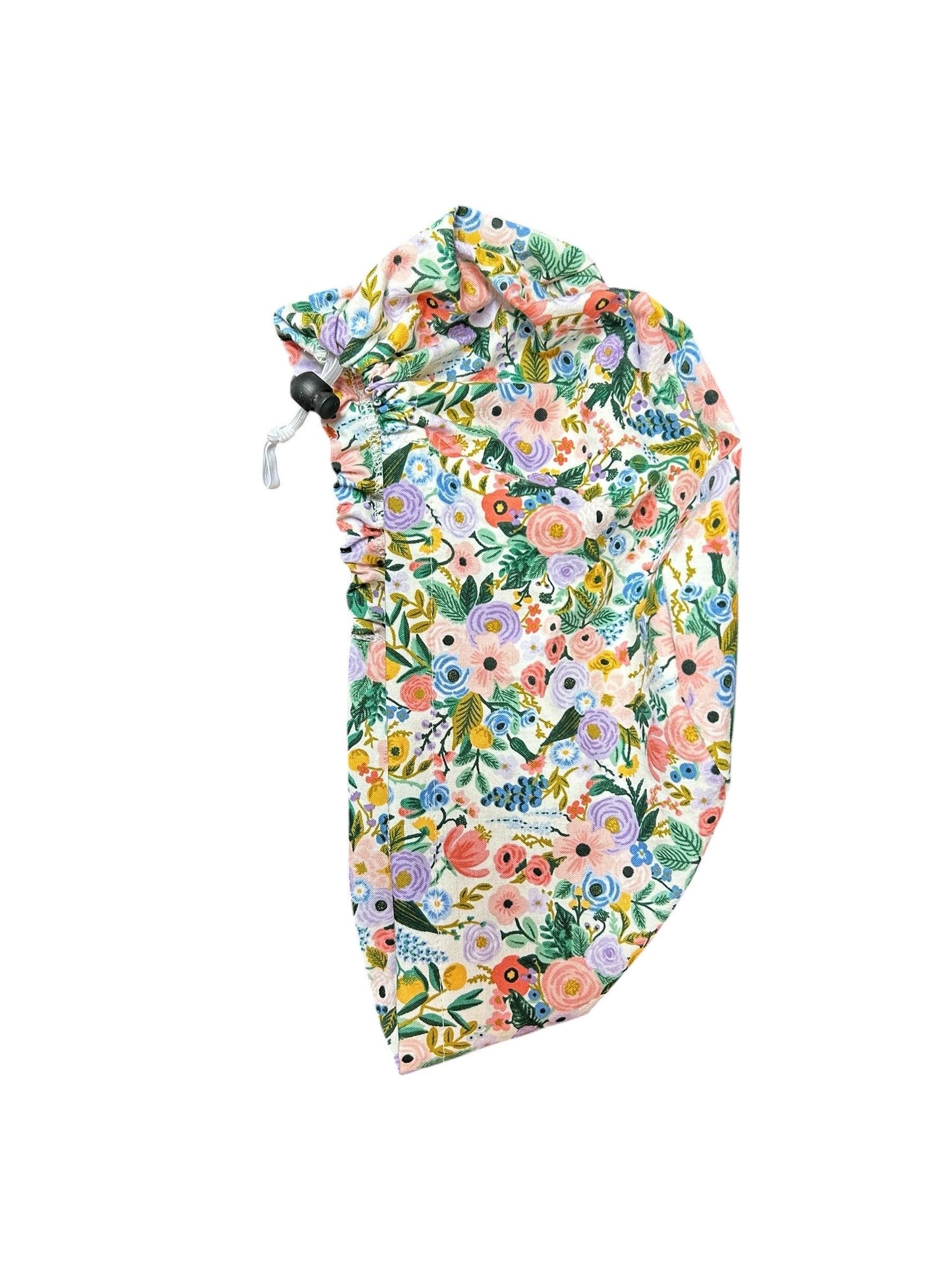 Euro scrub cap in Rifle Paper Co garden party fabric, adjustable toggle scrub hat