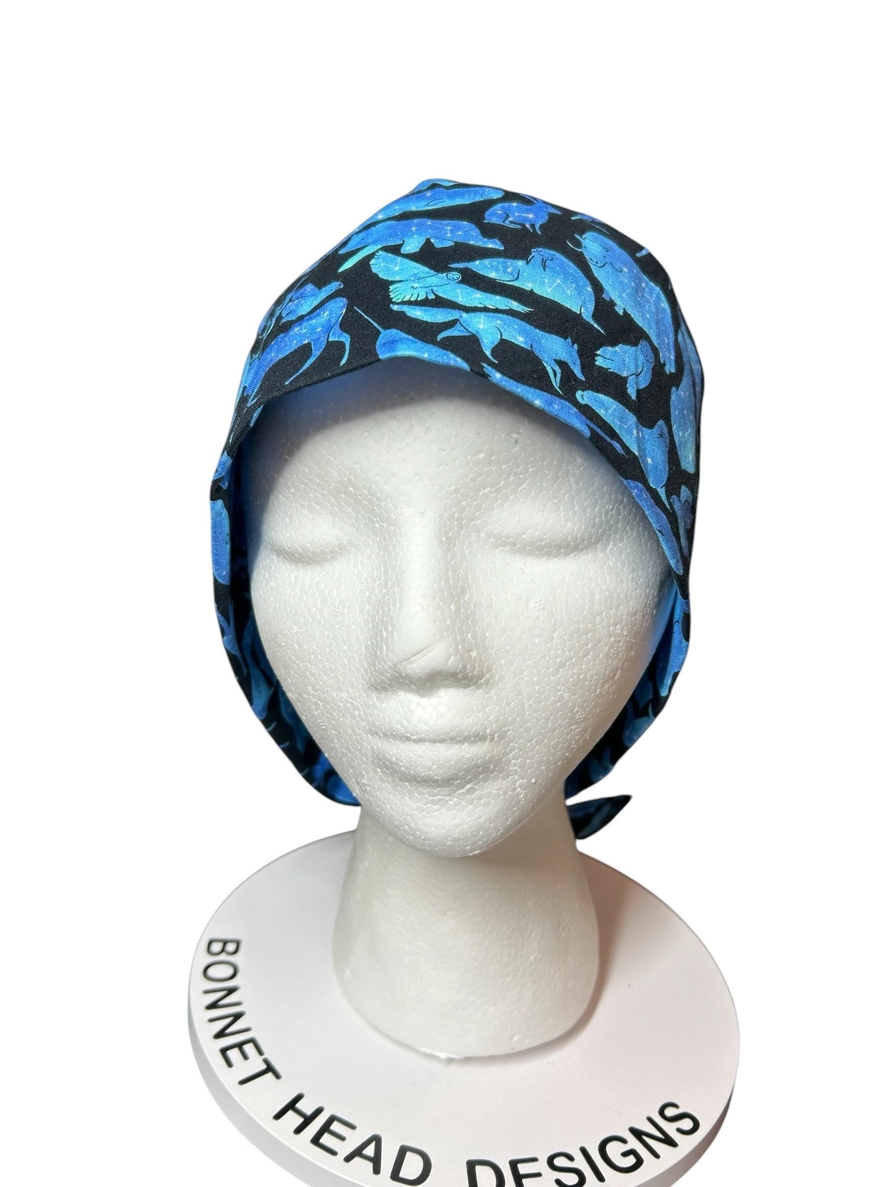 Men’s scrub cap: surgeon style with ties in Constellation Animal fabric