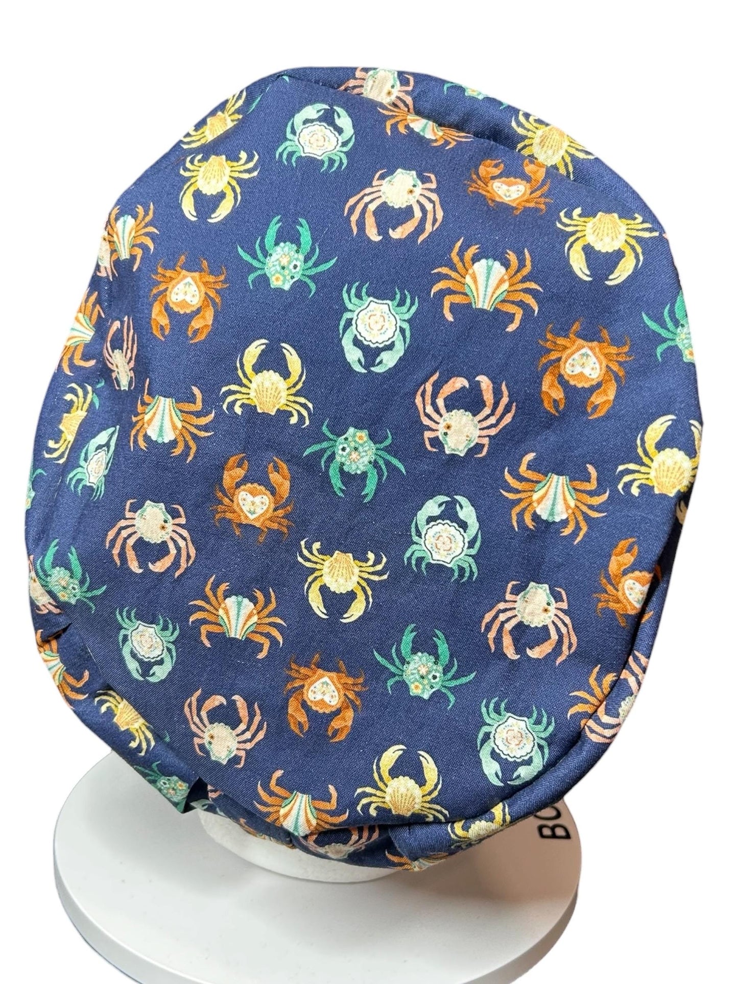 Euro scrub cap with elastic and toggle|summer crab print fabric